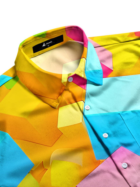 men's short sleeve geometric pocket shirt side view