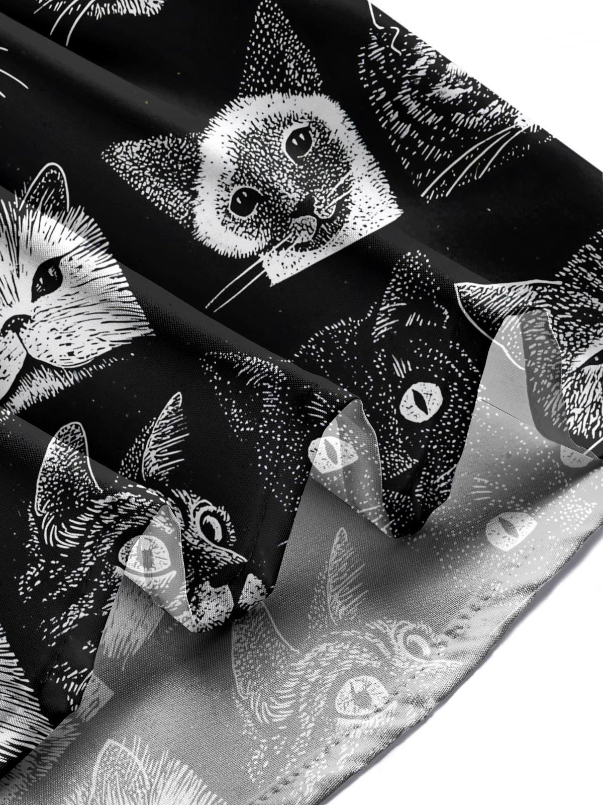 Cat Print Men's Pocket Short Sleeve Shirts