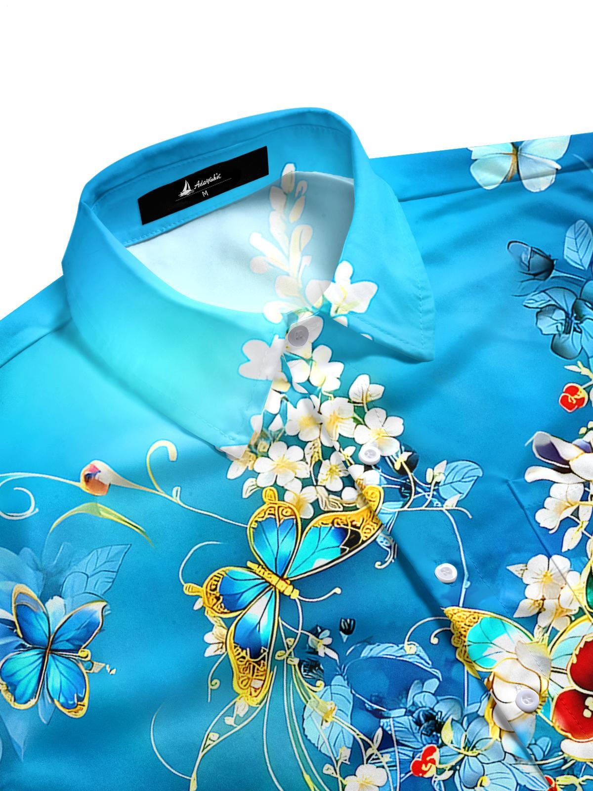Floral Butterfly Men's Pocket Short Sleeve Shirts