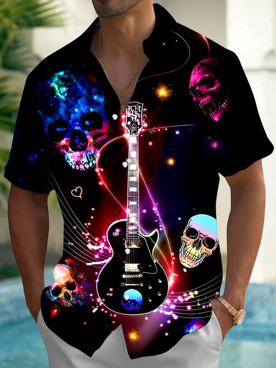 men's guitar print shirt front view