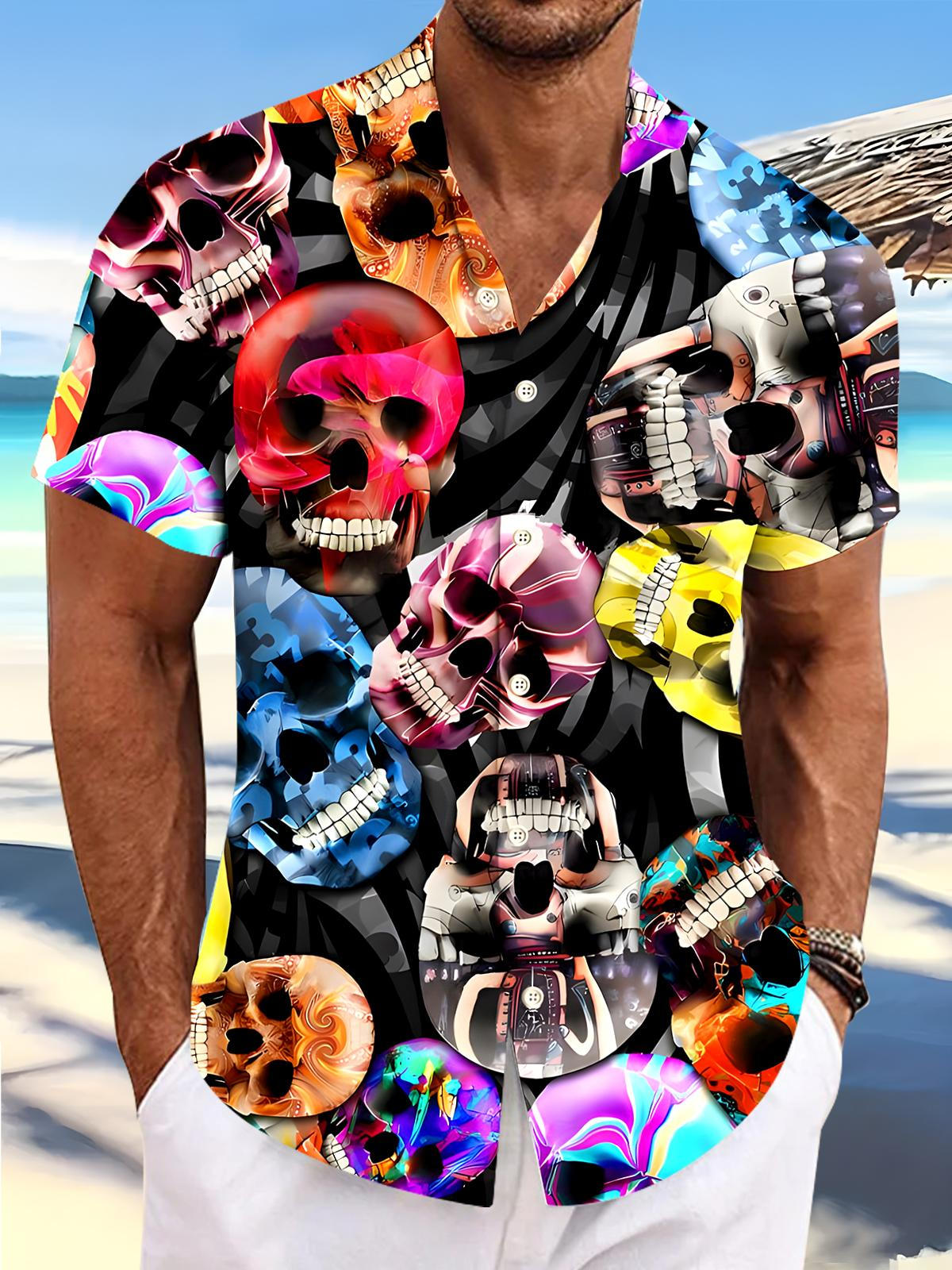 Skull Men's Pocket Short Sleeve Shirts