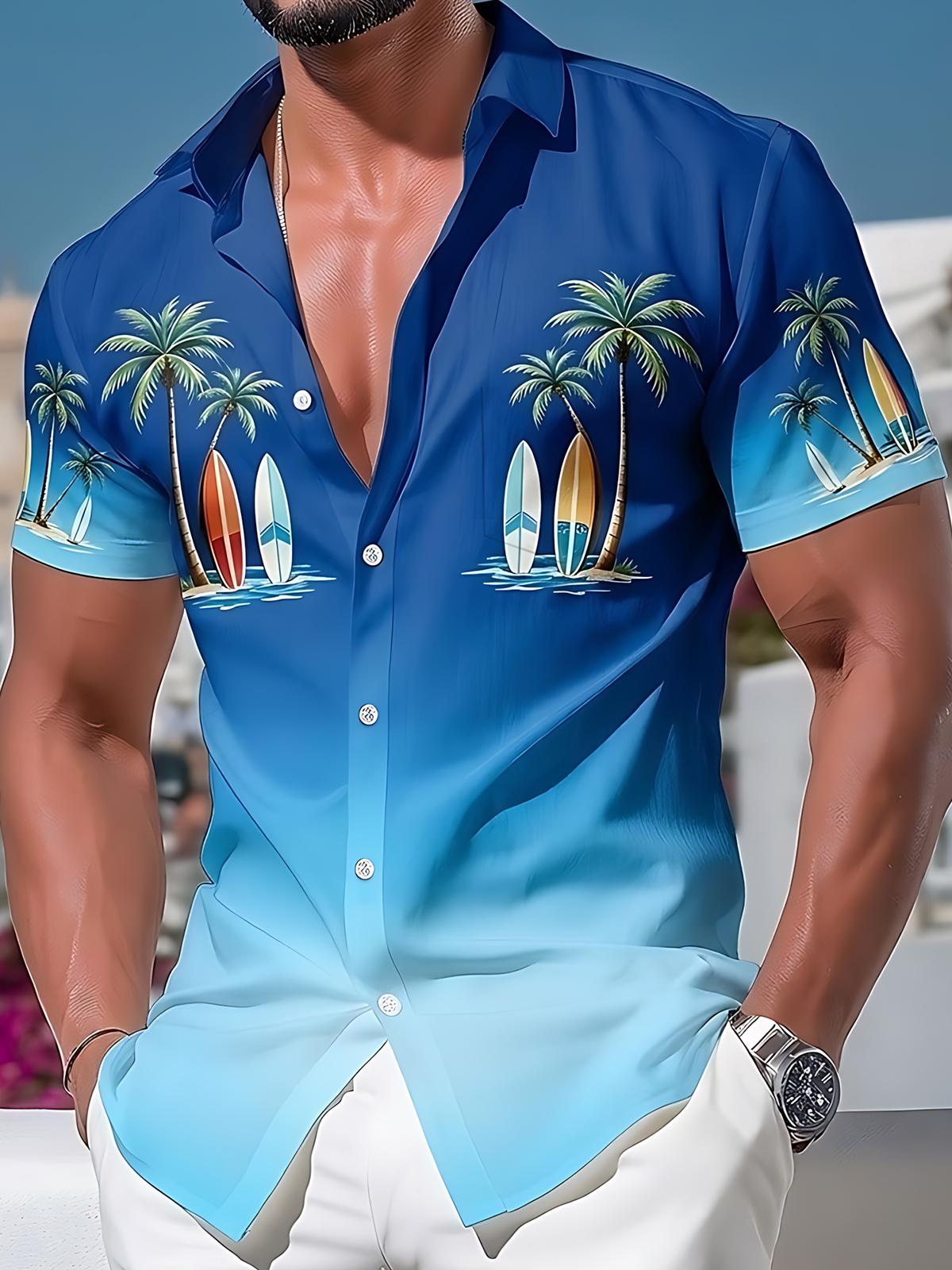 men's Hawaiian shirt front view tropical beach vacation