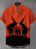 Halloween Witch Men's Pocket Short Sleeve Stand Collar Shirts