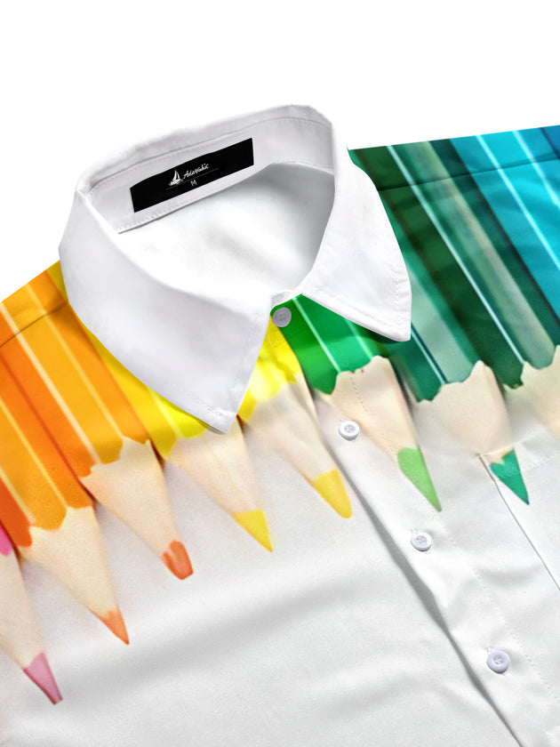 Men's brush print pocket half sleeve shirt side view