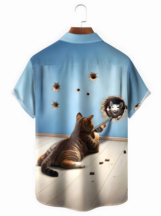 men's kitten pattern shirt back view
