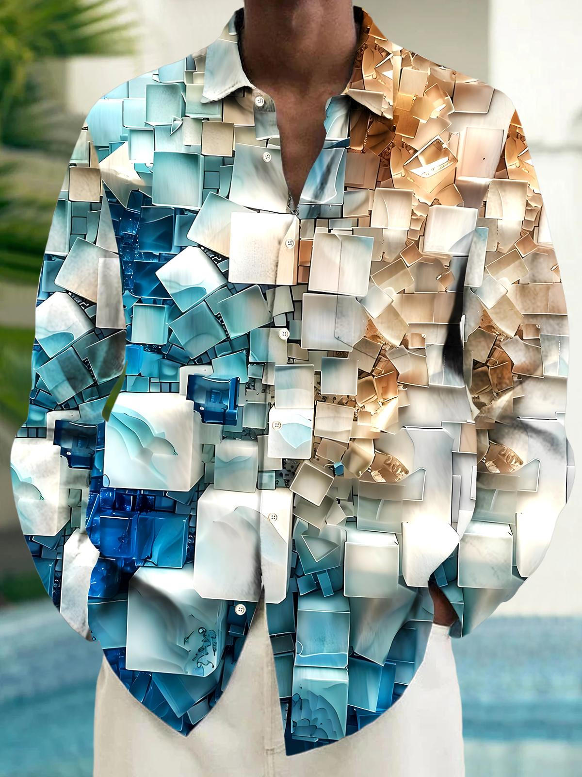 Geometry Men's Pocket Long Sleeve Shirts