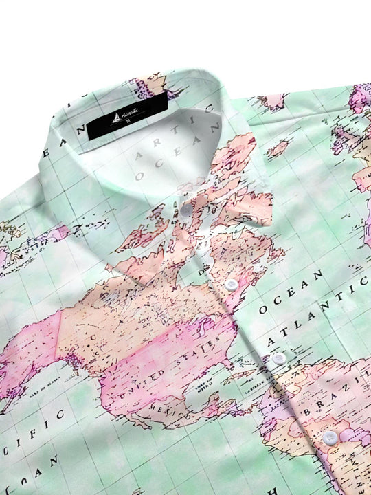 men's world map pattern shirt side view