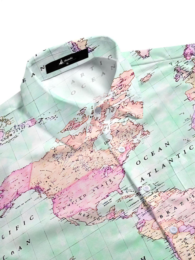 men's world map pattern shirt side view