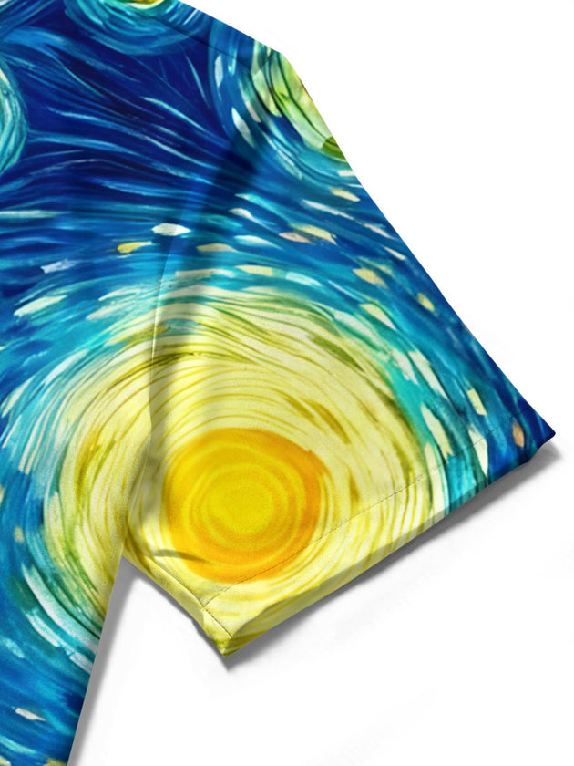 men's art print shirt close-up short sleeve