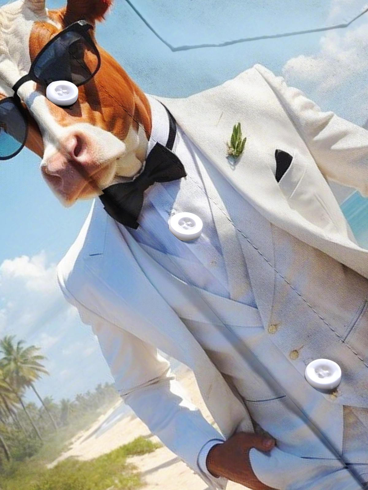 Hawaiian Beach Cow Print Men's Pocket Short Sleeve Shirts