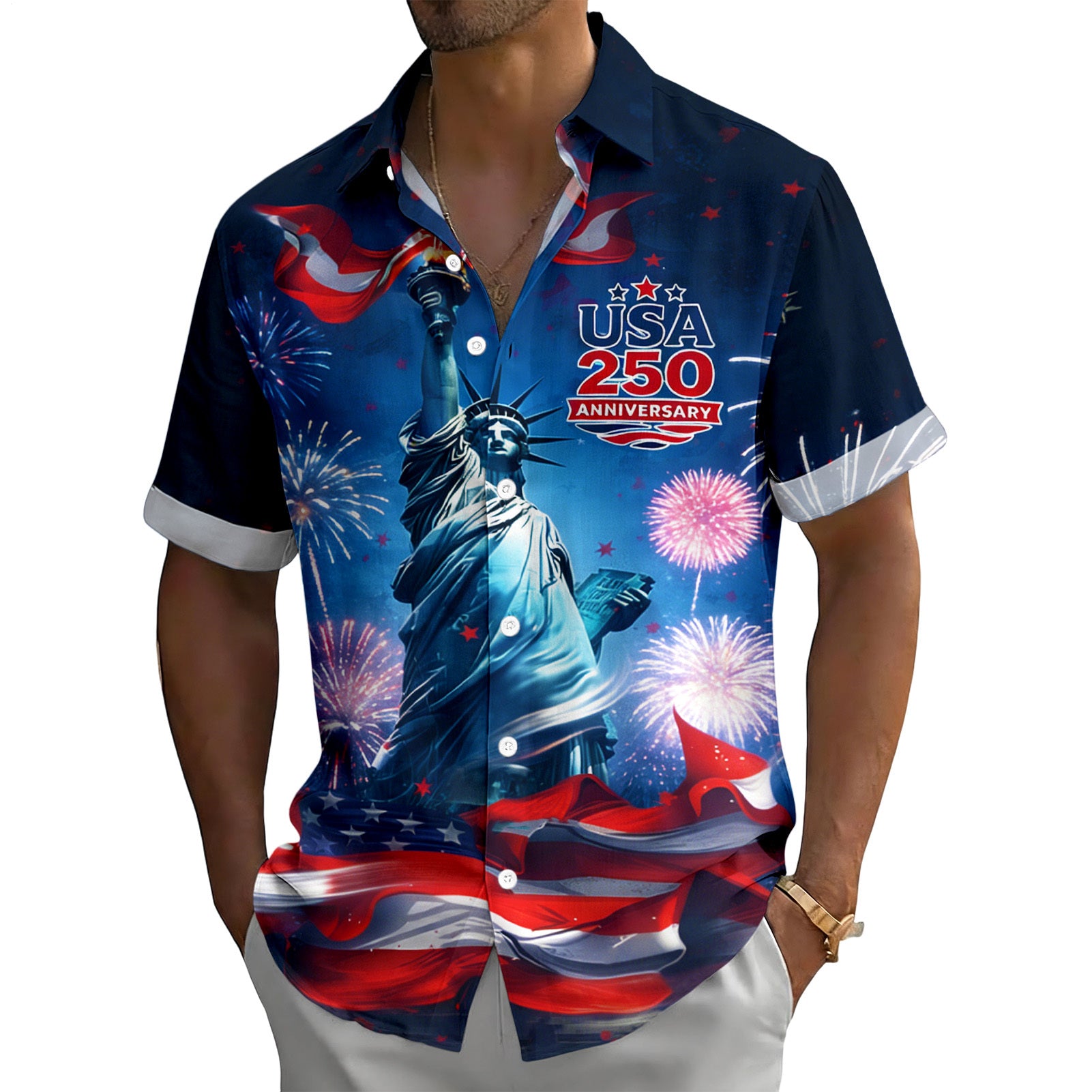 men's red button up shirt Independence Day view 18