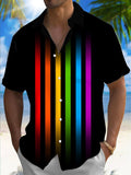 Rainbow Gradient Line Print Men's Pocket Short Sleeve Shirts