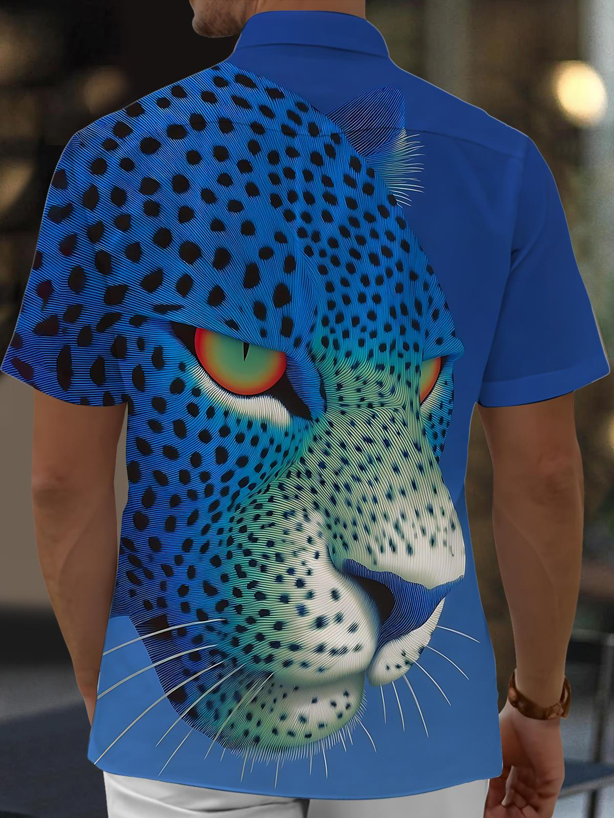 Leopard Print Men's Pocket Short Sleeve Shirts