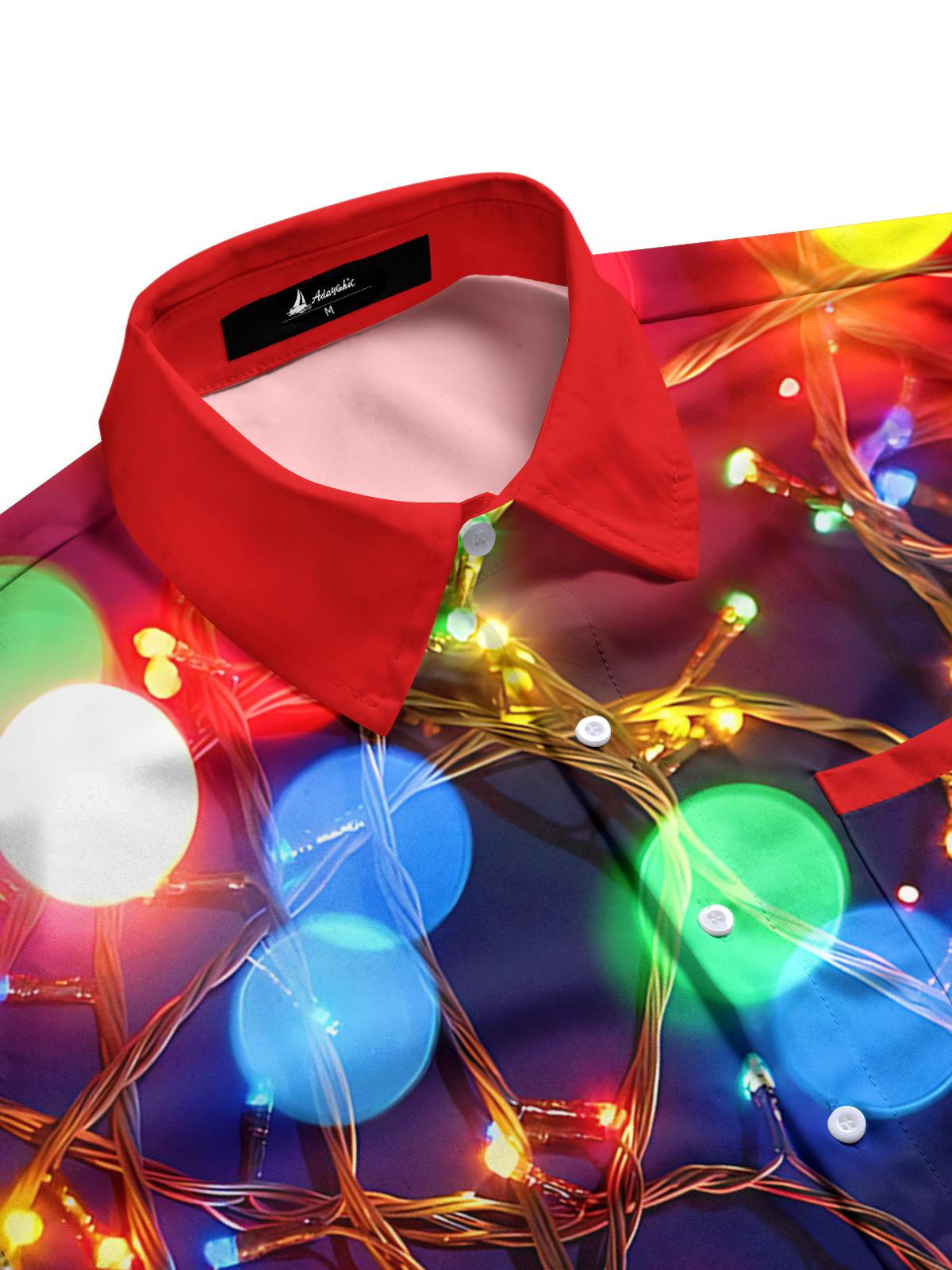 Christmas Lights Print Men's Pocket Long Sleeve Shirts