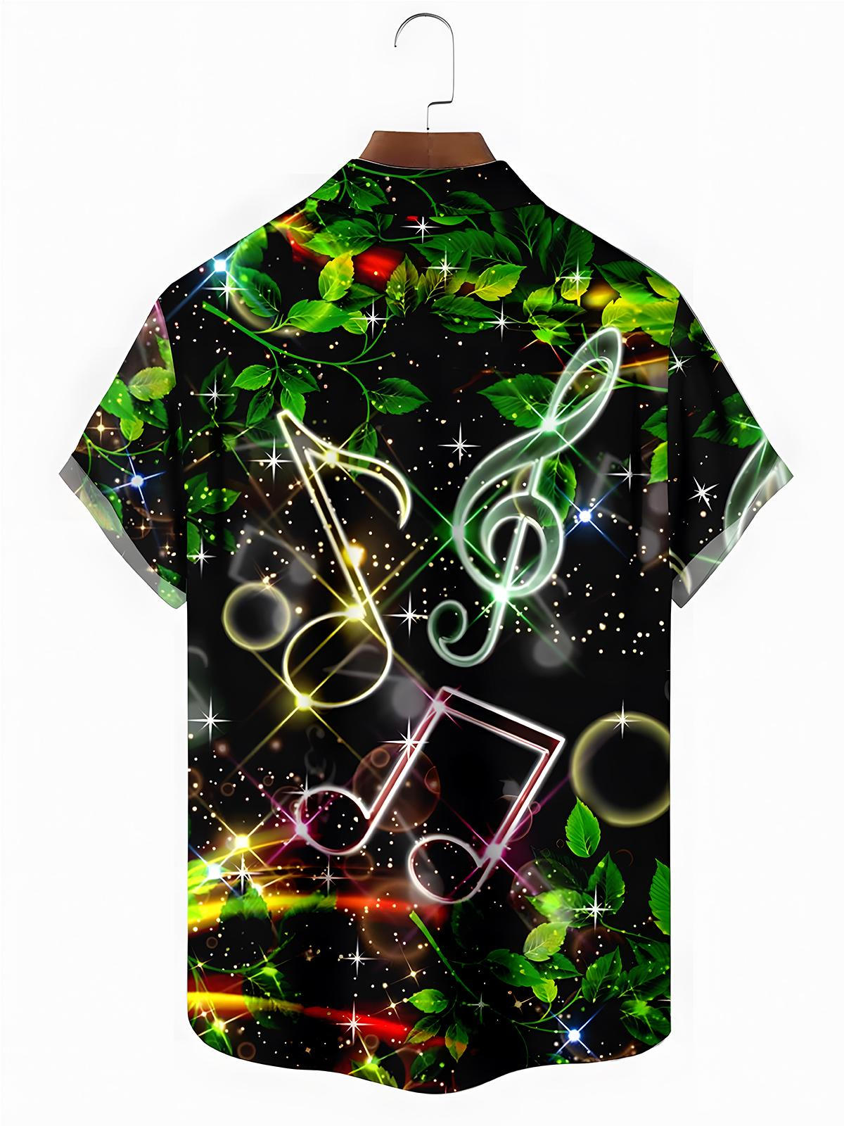 Musical Note Leaf Men's Pocket Short Sleeve Shirts