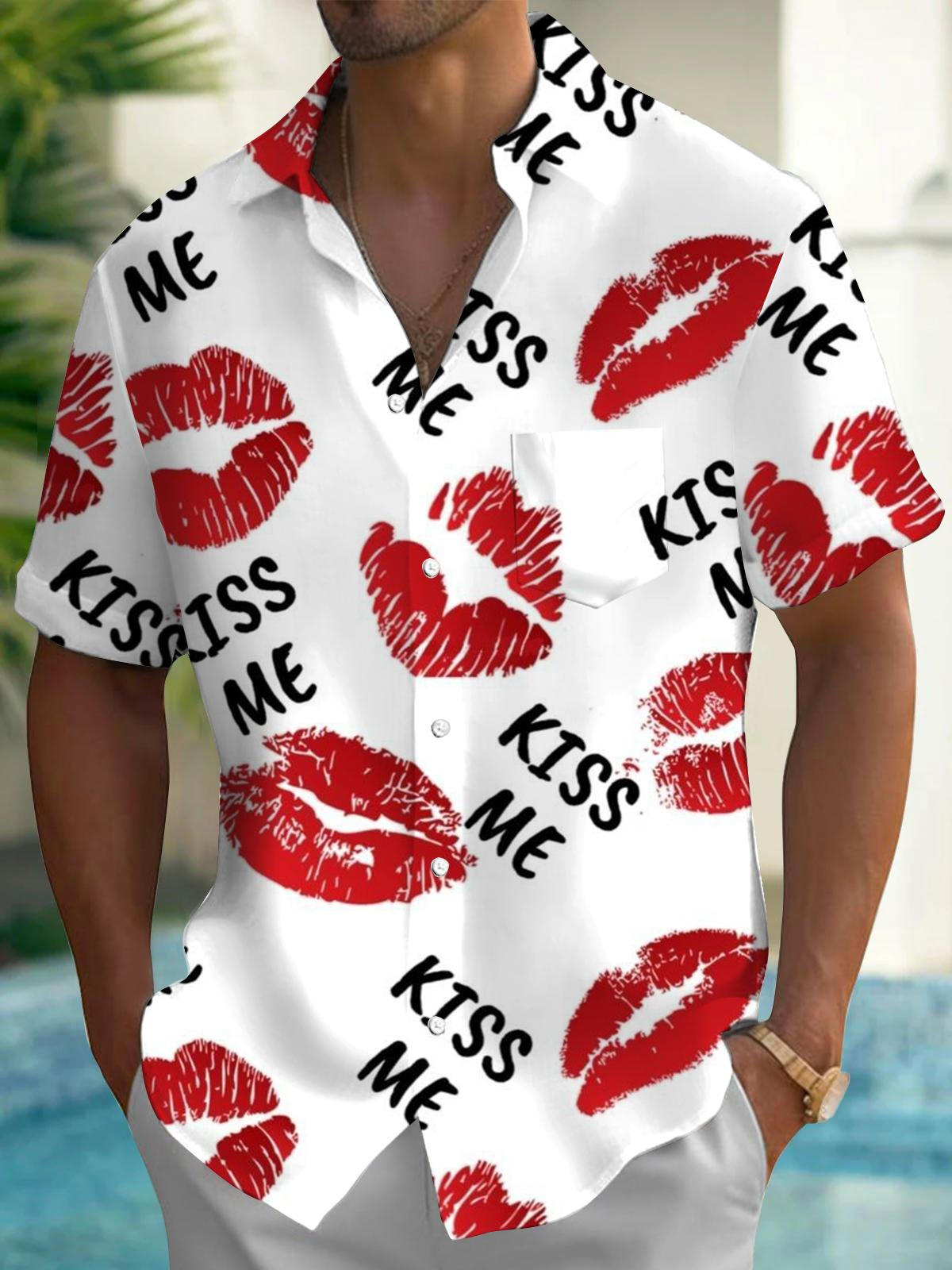 Kiss Me Men's Pocket Short Sleeve Shirts