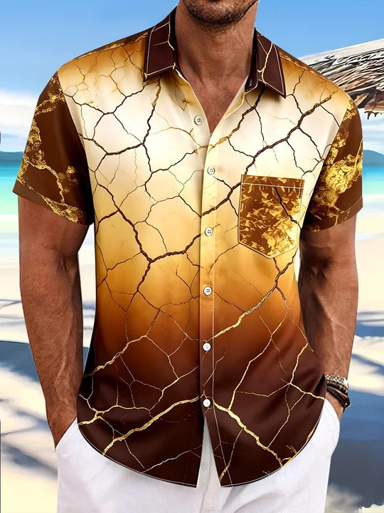 Men abstract print short sleeve shirt front view