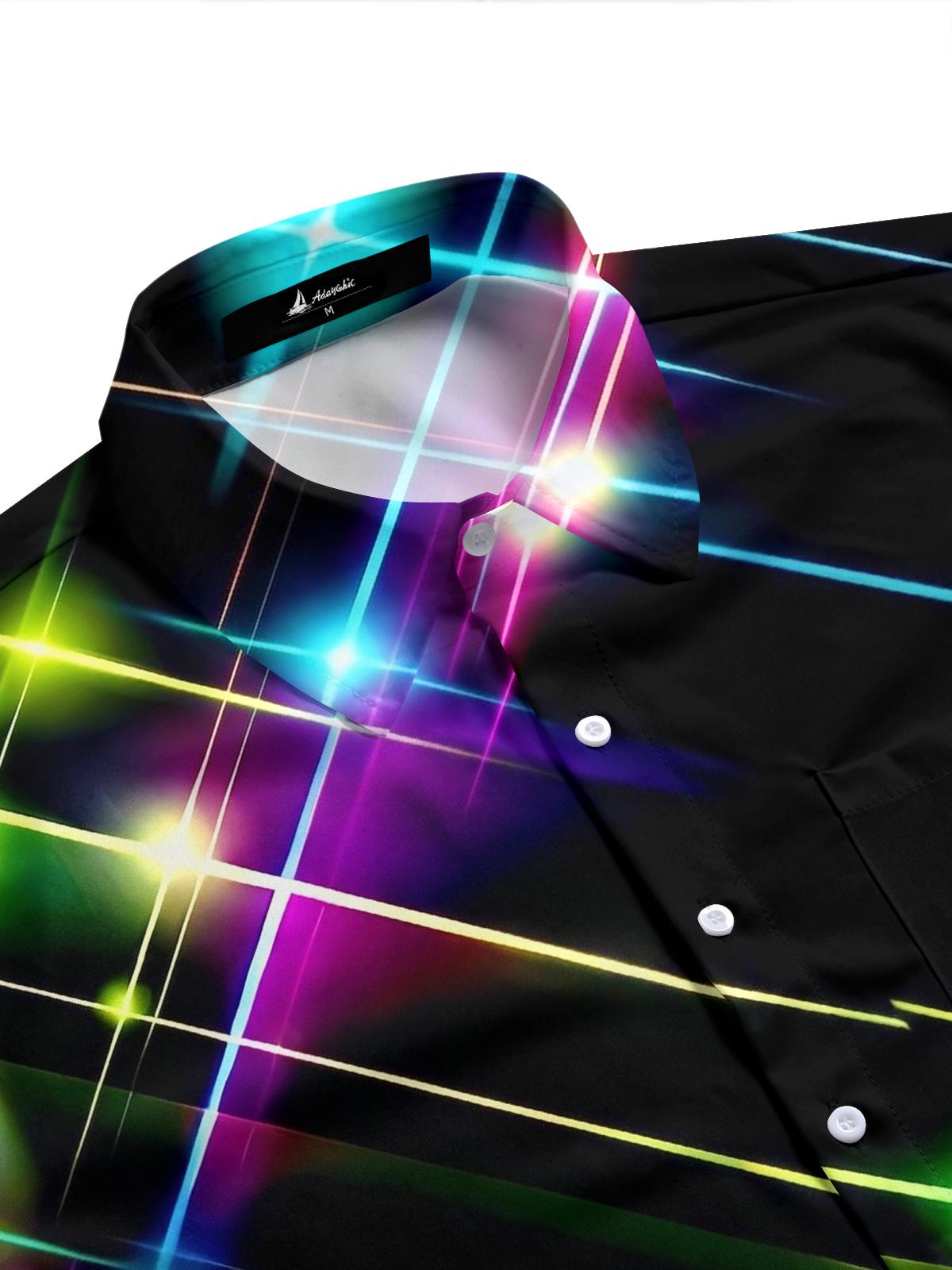 Neon Colorful Light Grid Men's Pocket Short Sleeve Shirts