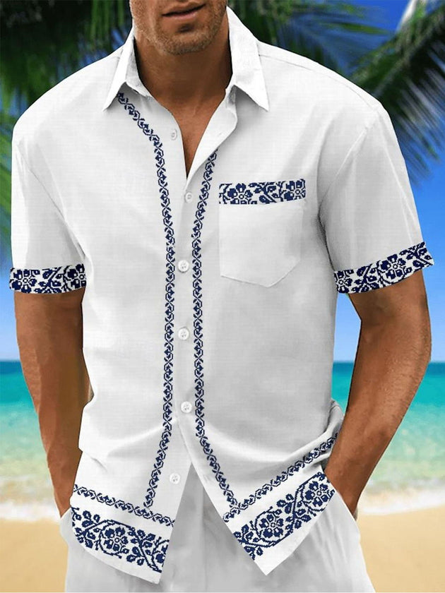 men's Hawaiian shirt front view tropical beach vacation
