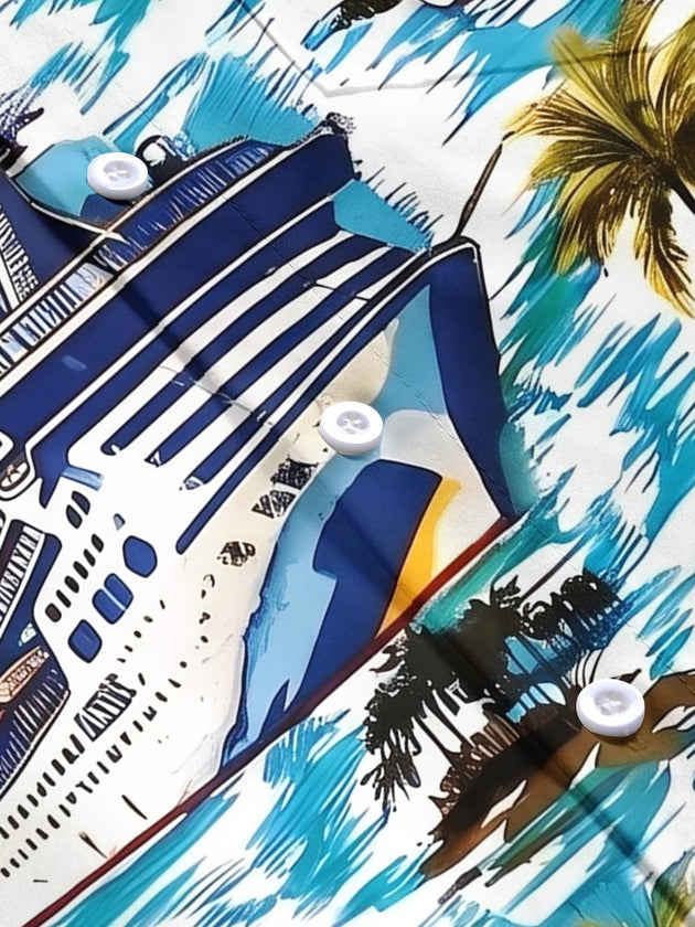 Hawaiian Vacation Cruise Palm Tree Flower Men's Pocket Short Sleeve Shirts
