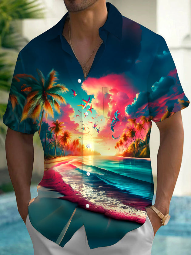 men's Hawaiian shirt front view tropical beach vacation
