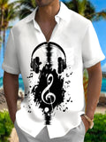 Music Note Headphone Print Men's Pocket Short Sleeve Shirts