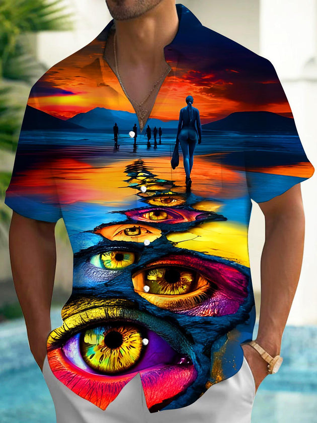 men's eye graphic print shirt front view beach vacation