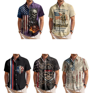 Men's American flag print short sleeve Hawaiian shirt back view