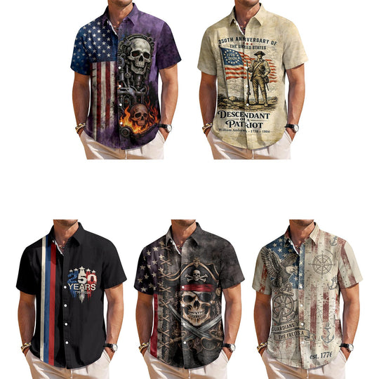 Men's American flag print short sleeve Hawaiian shirt back view