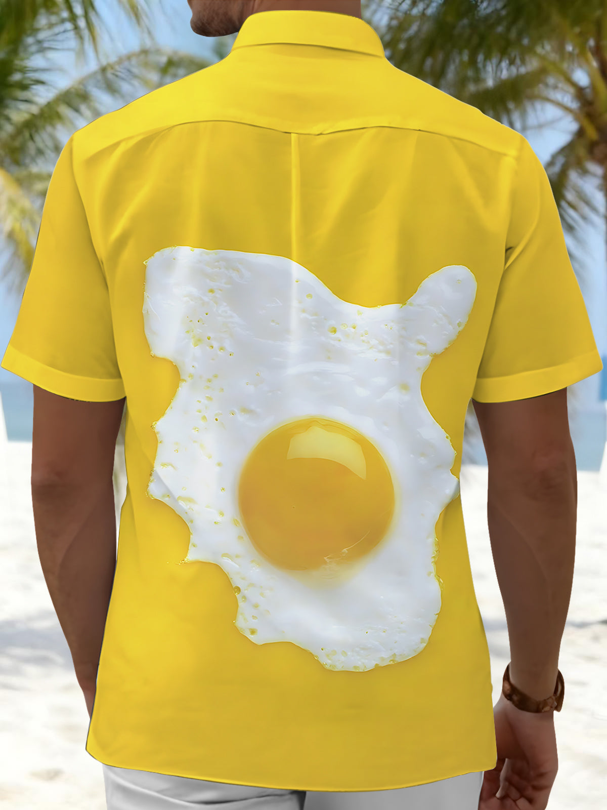 Poached Egg Print Men's Pocket Short Sleeve Shirts
