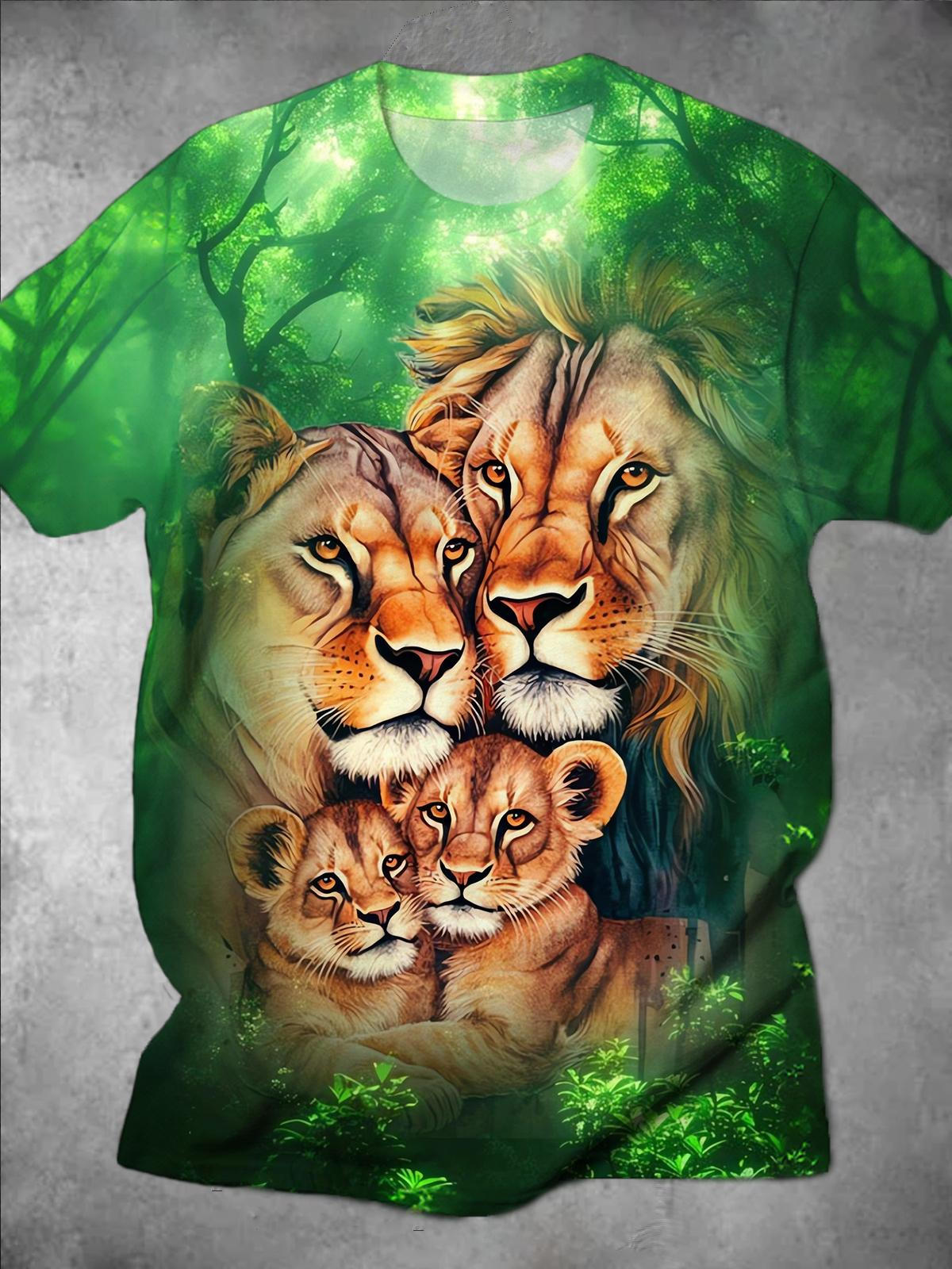 Forest Lion Round Neck Short Sleeve Men's T-shirt