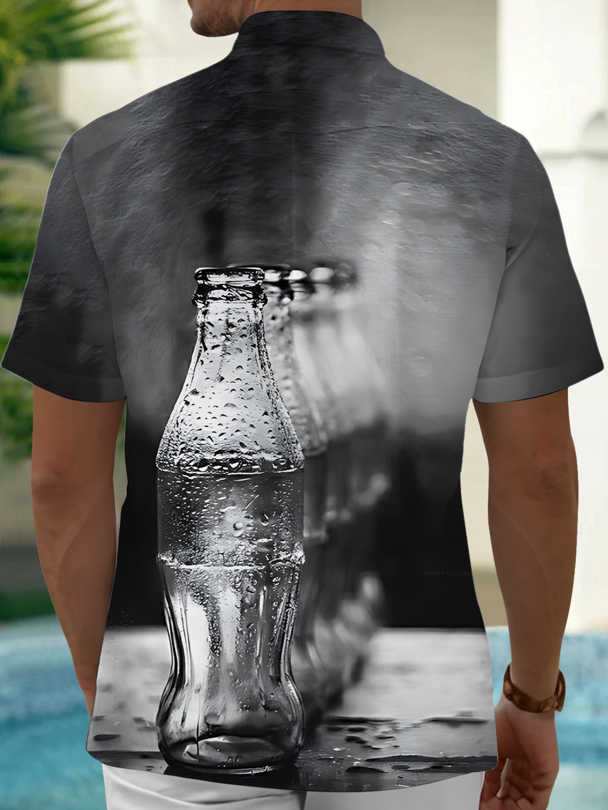 Bottle Print Men's Pocket Short Sleeve Shirts