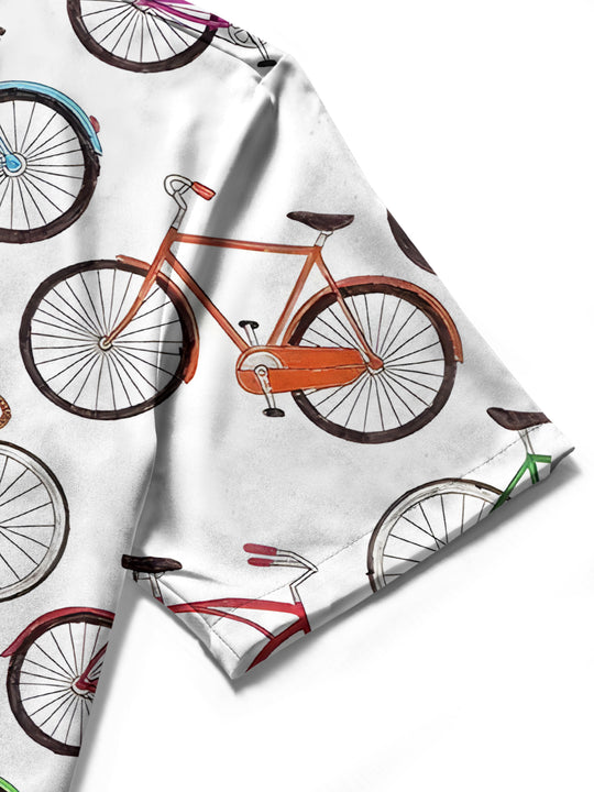 Men's bicycle print pocket short sleeve shirt detail close-up