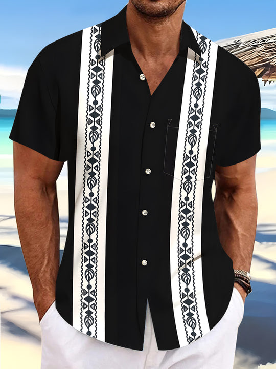 Men's geometric pocket short sleeve shirt front view