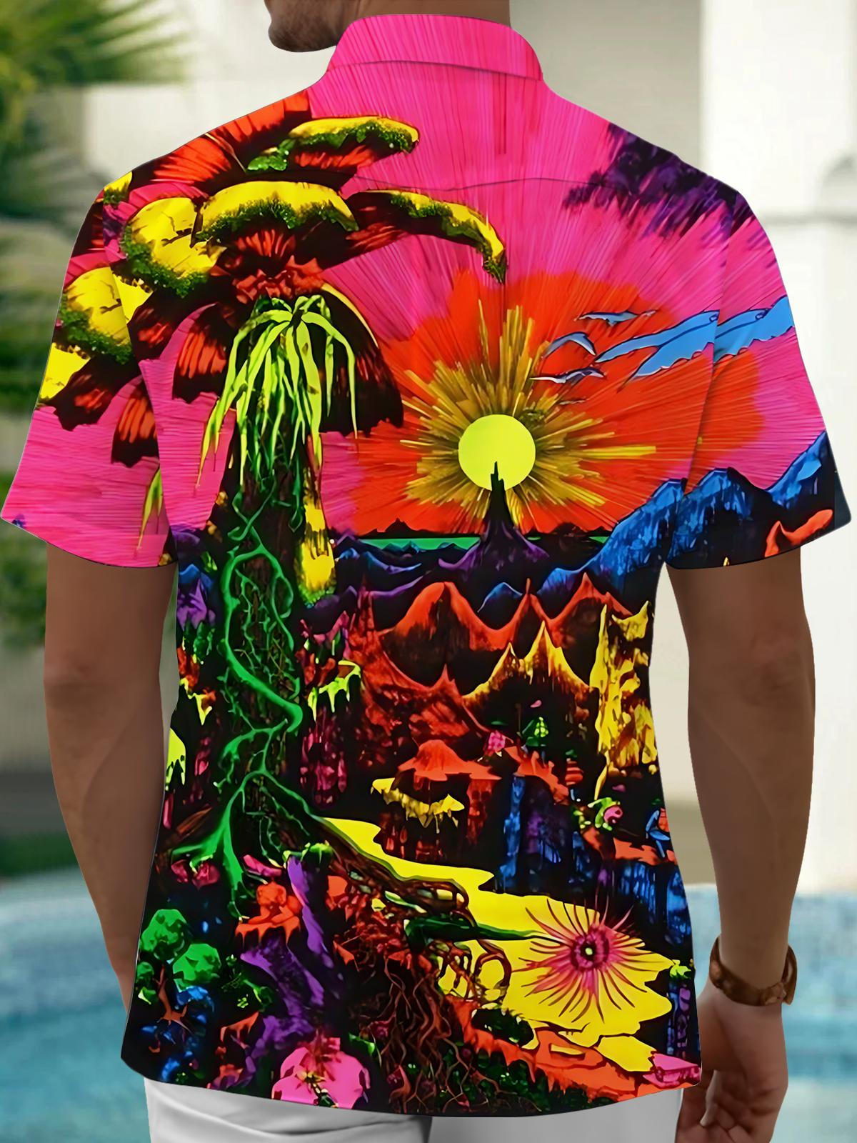 Abstract Landscape Print Men's Pocket Short Sleeve Shirts