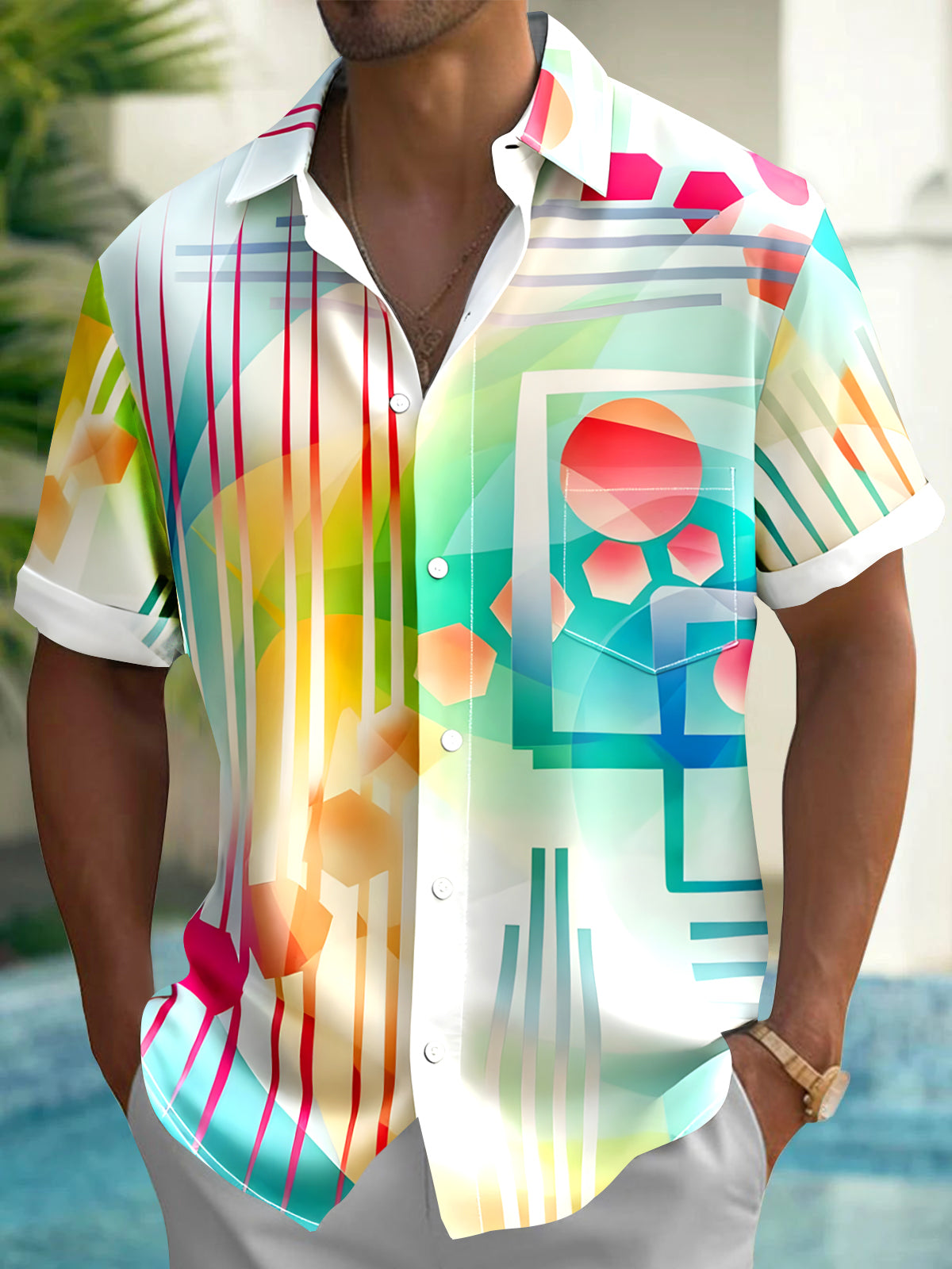 Geometry Men's Pocket Short Sleeve Shirts