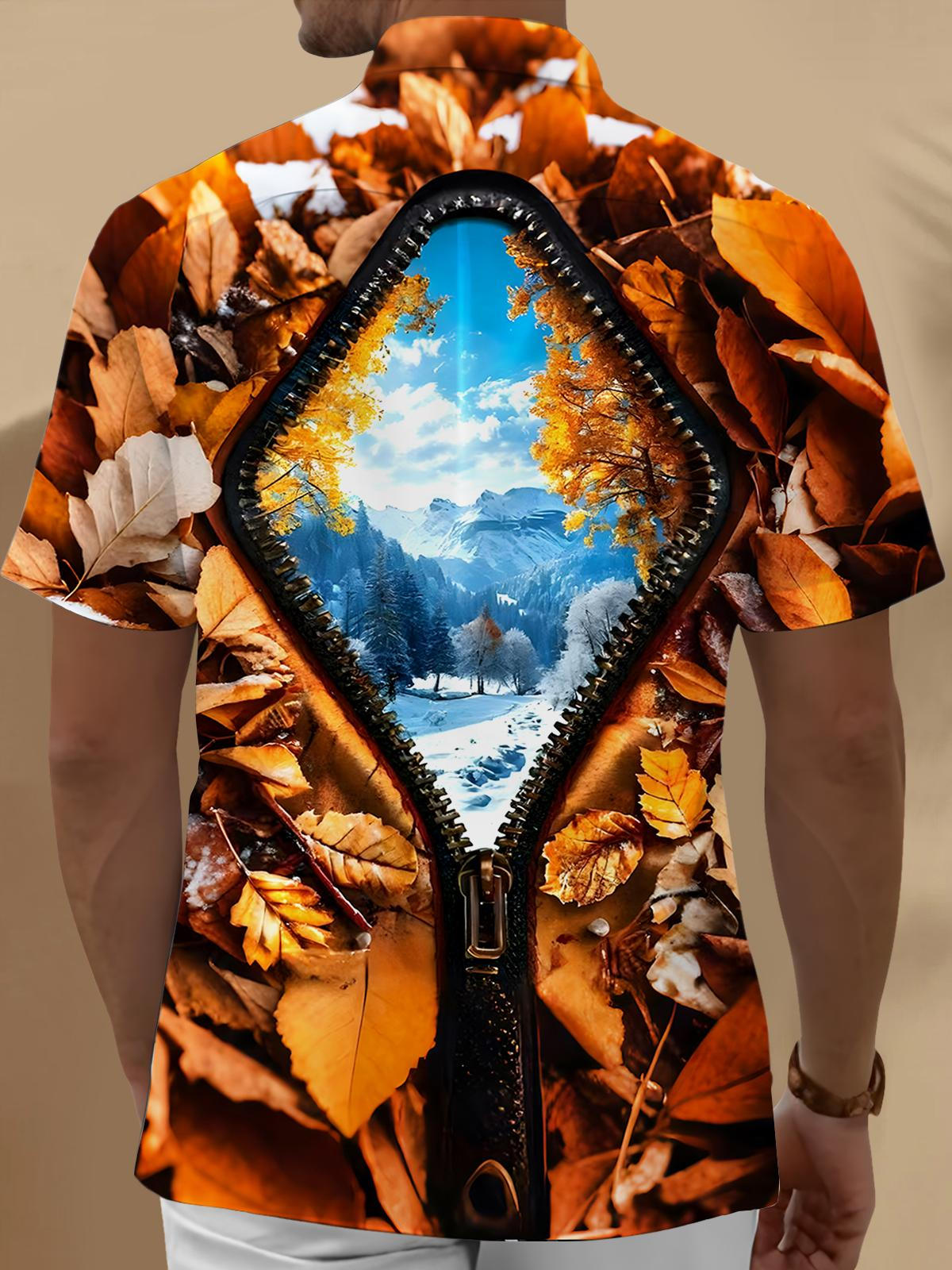 Autumn Winter Leaf Men's Pocket Short Sleeve Shirts