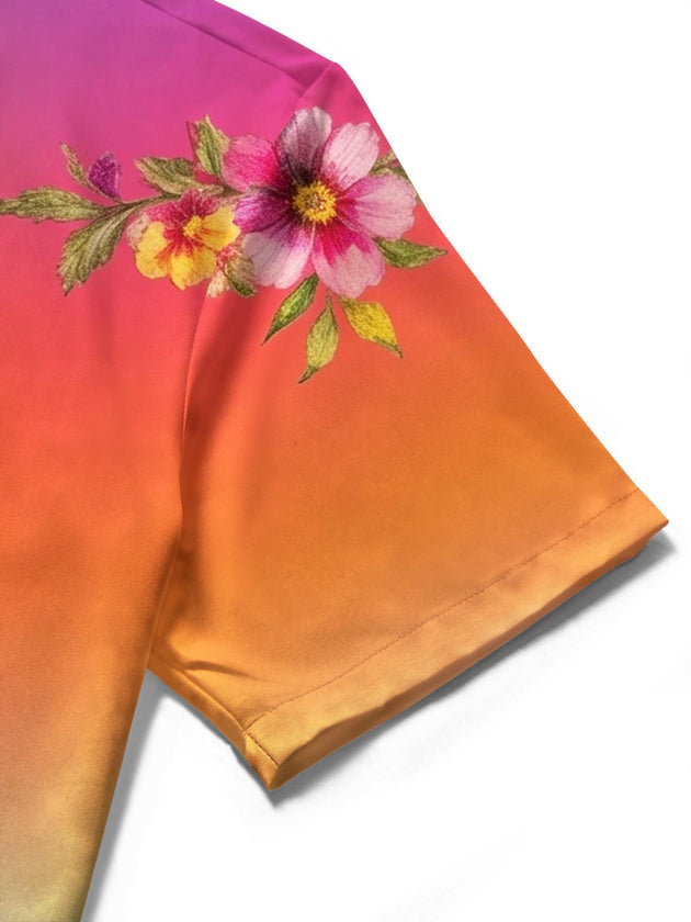 Gradient Colorful Floral Women's Short Sleeve Shirts