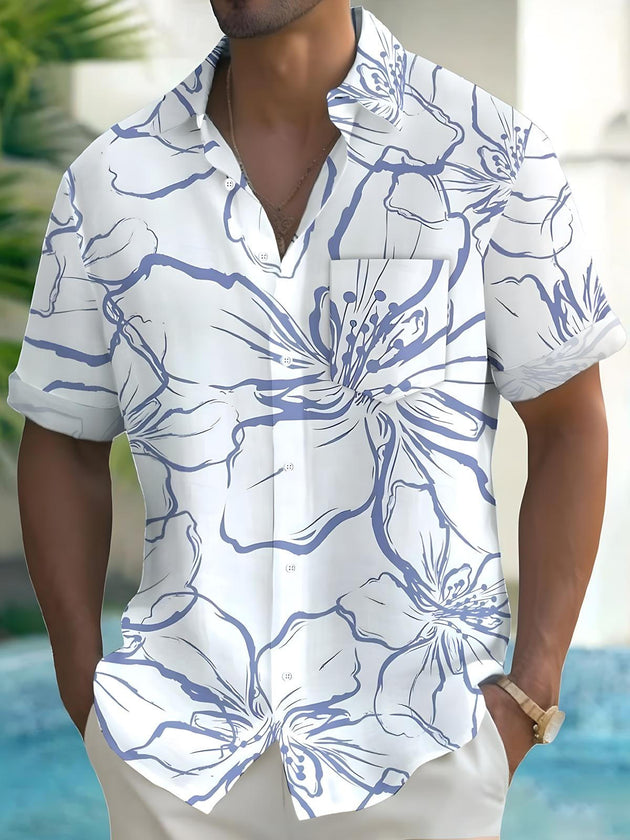 Men's floral short sleeve pocket shirt front view