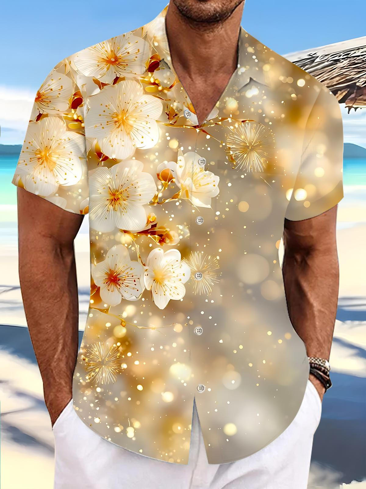 Floral Print Men's Pocket Short Sleeve Shirts