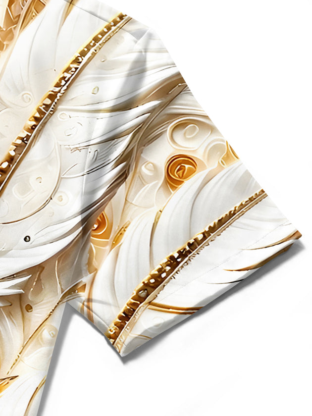 men's peacock print shirt close-up short sleeve