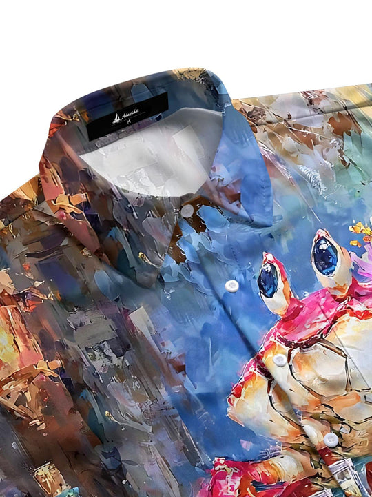 Men's crab oil painting art print half sleeve shirt side view