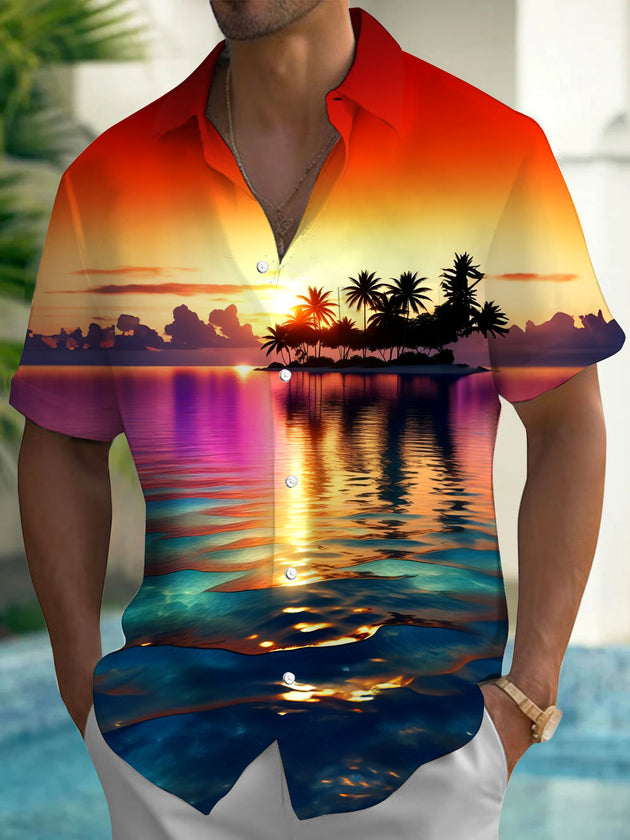 men's Hawaiian shirt front view tropical beach vacation