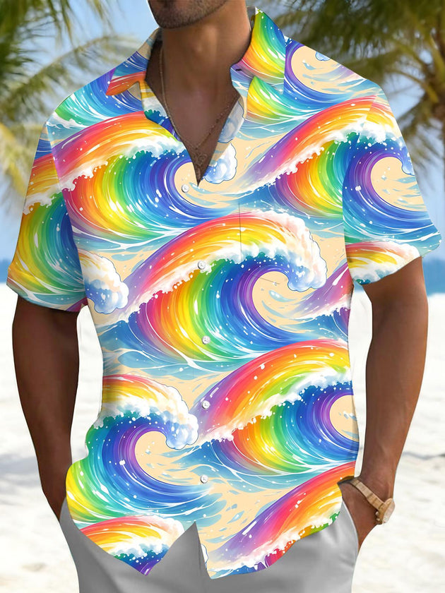 men's wave print shirt front view