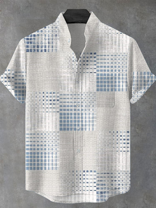 Men's short sleeve stand collar shirt front view