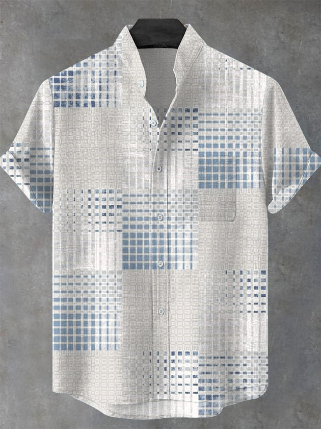 Men's short sleeve stand collar shirt front view