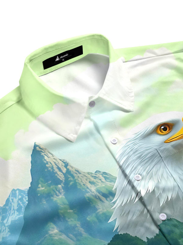 Men's eagle landscape print patriotic pocket short sleeve shirt side view