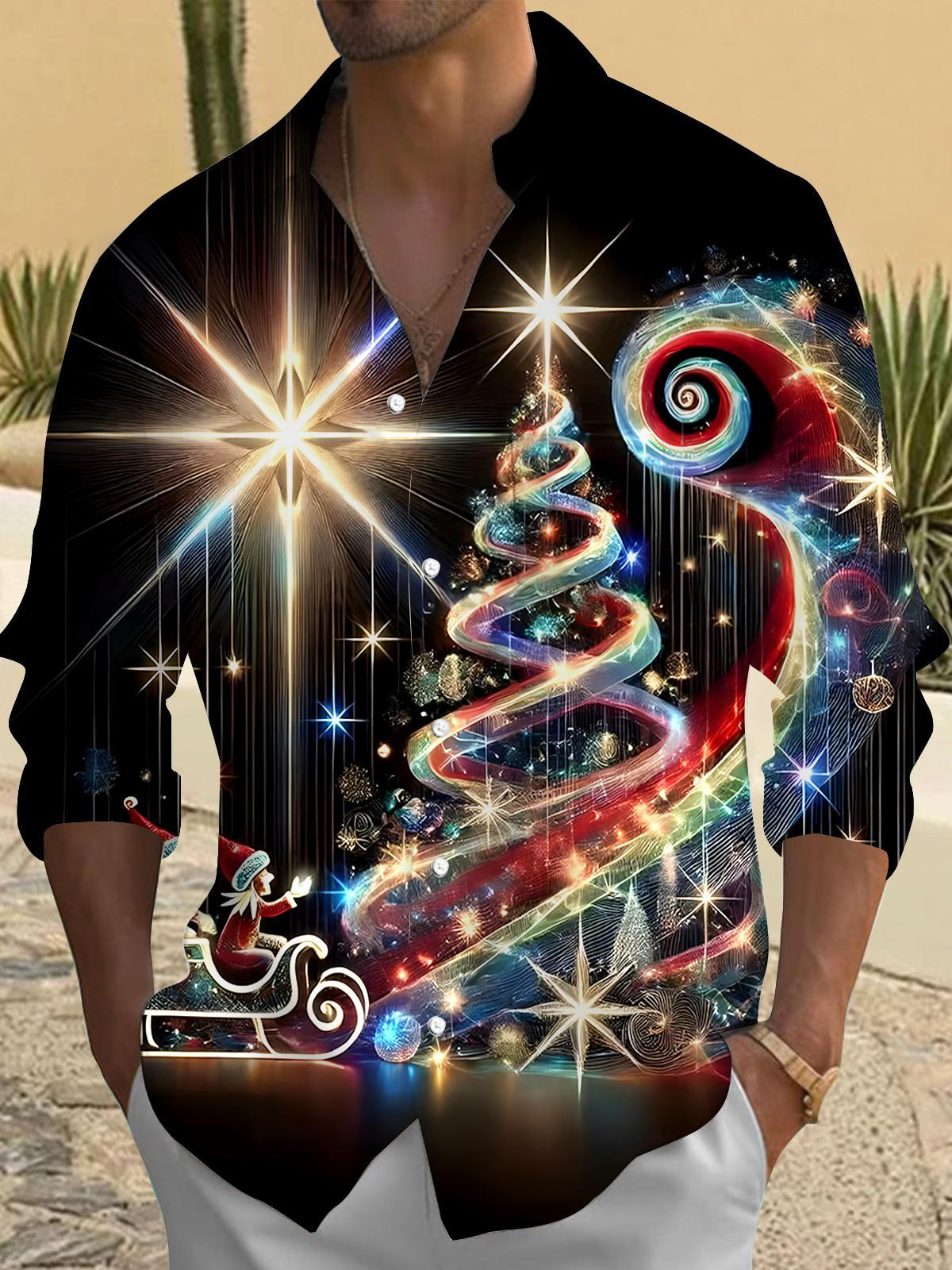 Christmas Men's Pocket Long Sleeve Shirts