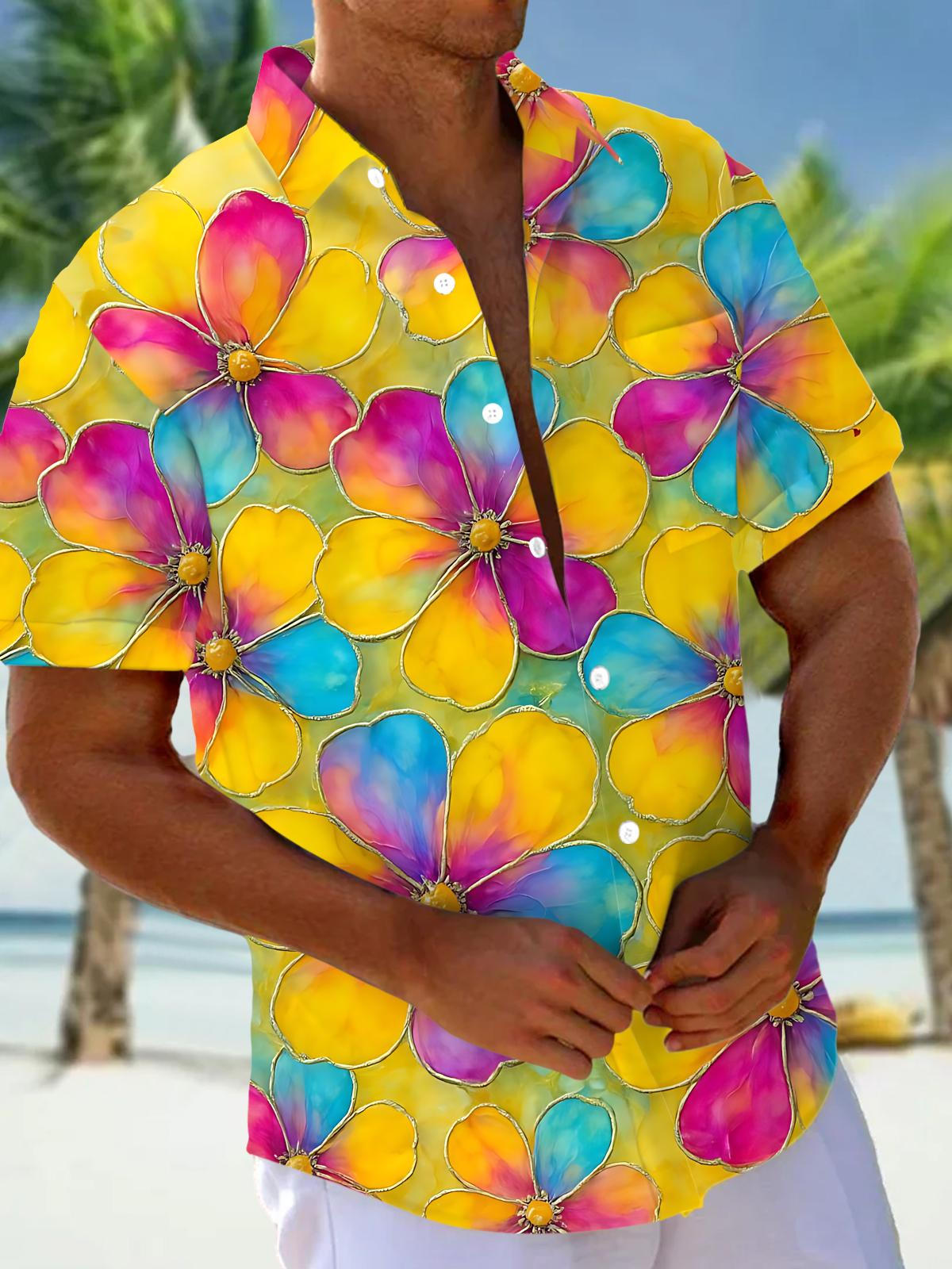 Floral Print Men's Pocket Short Sleeve Shirts