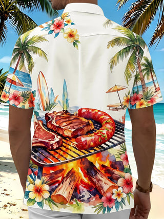 Beach BBQ Steak Hawaiian Men's Pocket Short Sleeve Shirts